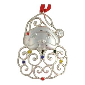 LENOX Santa Ornament Silverplate Multi Crystals Boxed 4 1/4" Retired Piece VTG